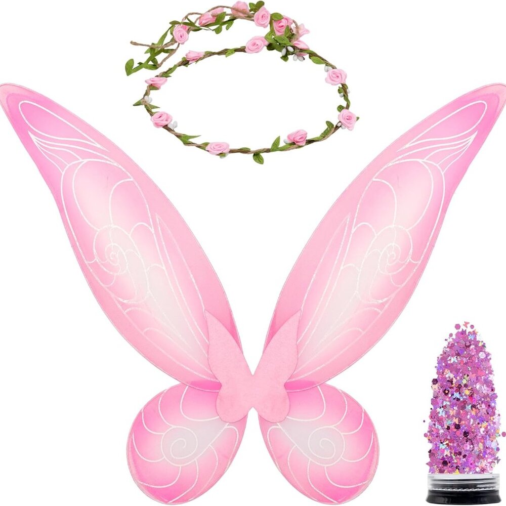 Fairy Wings, Crown And Glitter - Fairy Costume Accessories - Butterfly Costume -